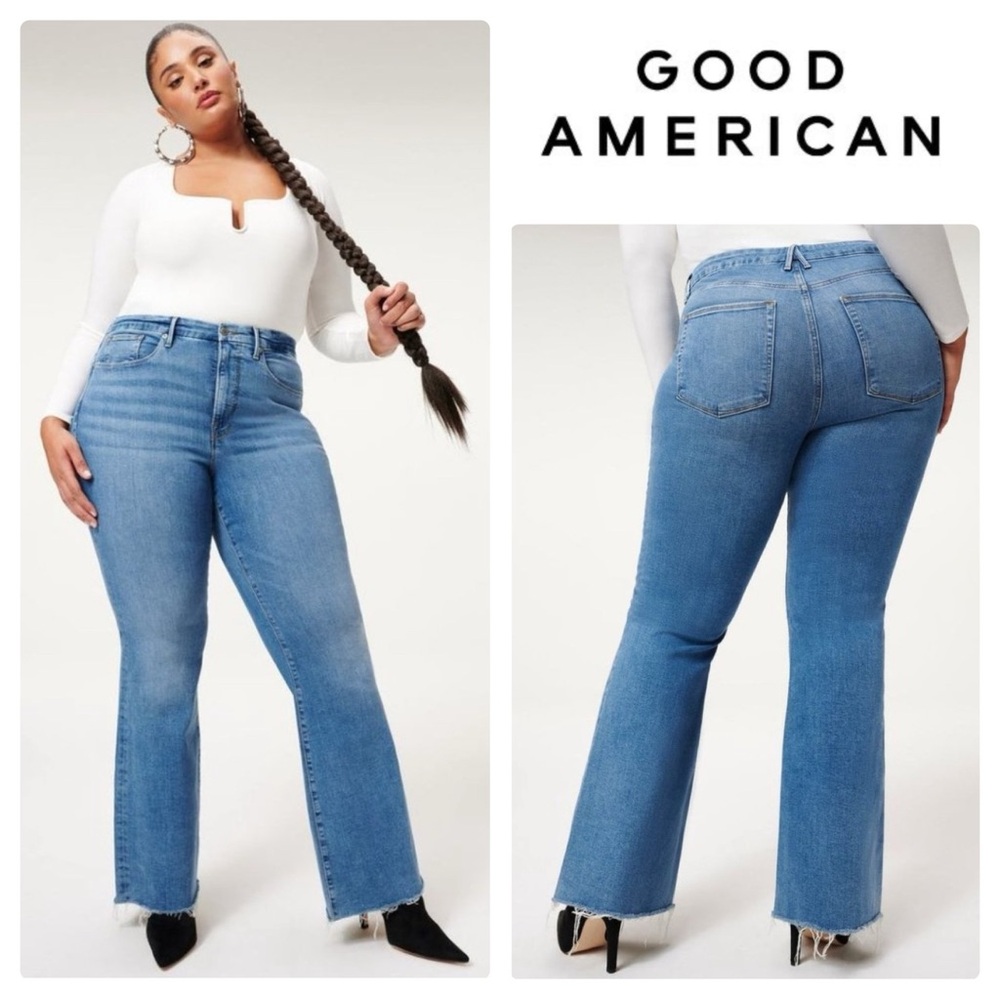 Good American Light Blue High-Rise flare